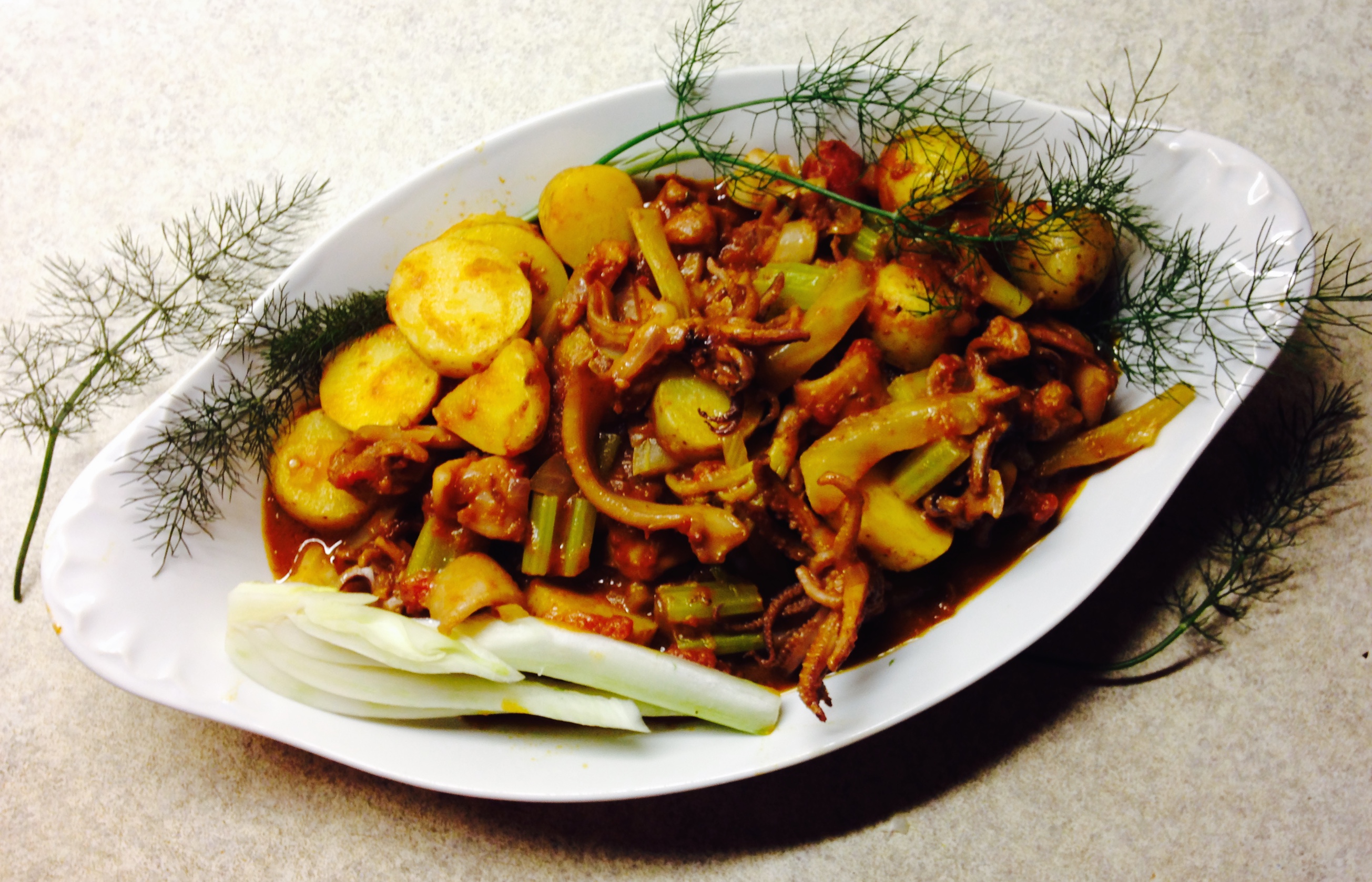 Braised squid with fennel and potato